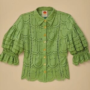 Farm Rio Pineapple Eyelet Blouse Green